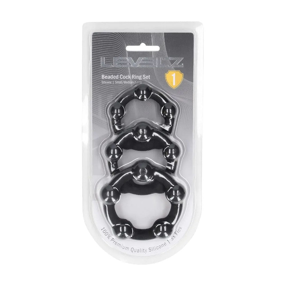LEVELZ Beaded Silicone Cock Ring Set Of 3 In Black - COCK RINGS