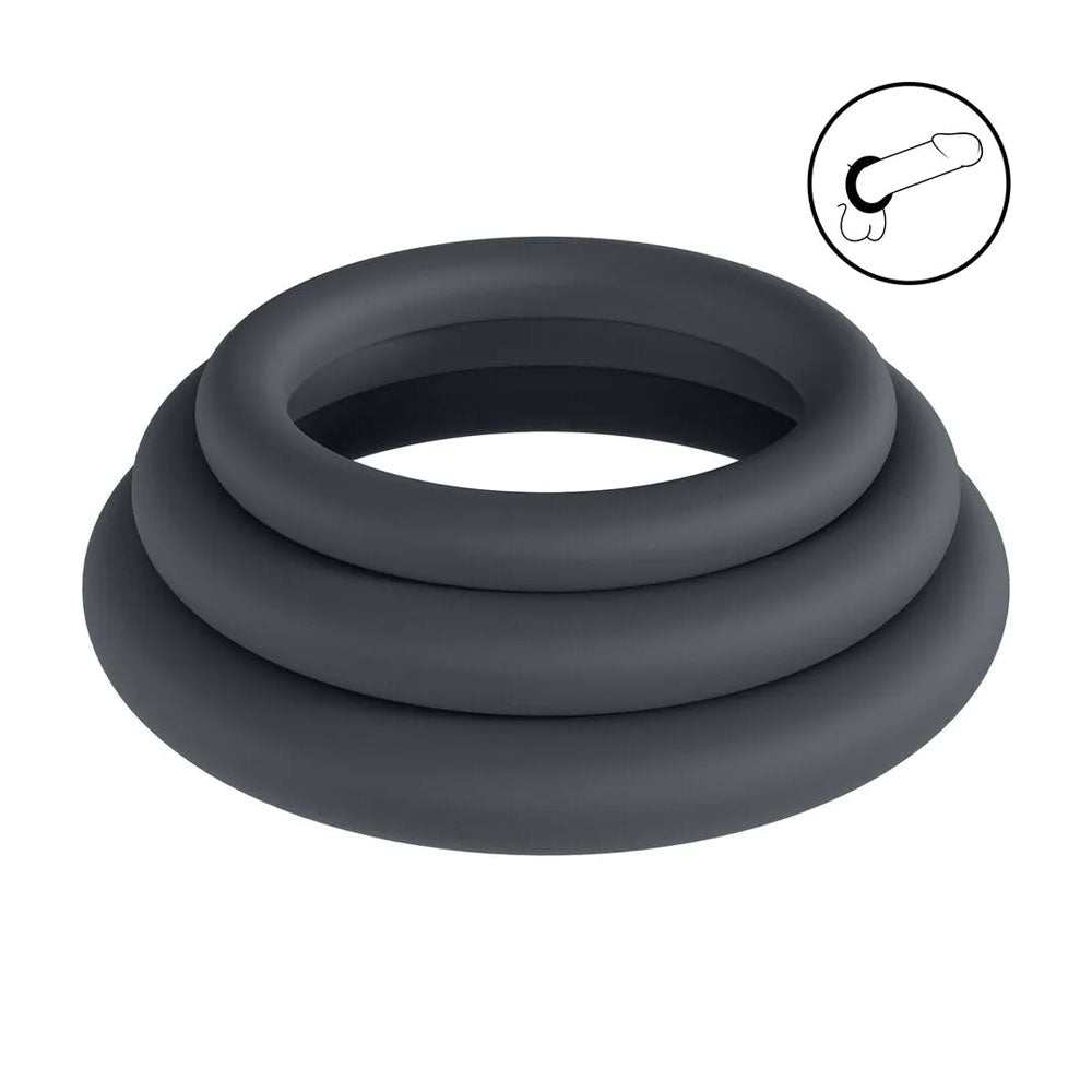 Levelz Classic Silicone Cock Ring Set L XL XXL Black - COCK RINGS