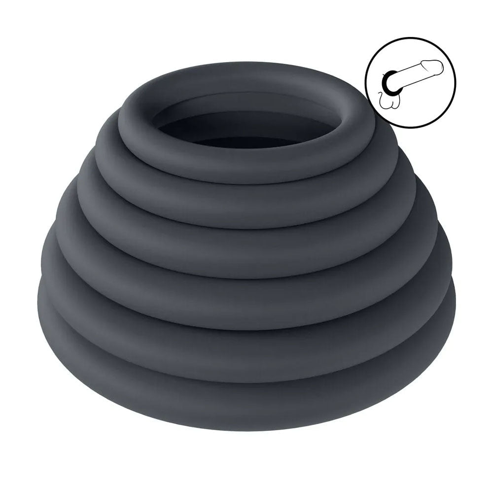 Levelz Classic Silicone Cock Ring Set Of 6 Sizes Black - COCK RINGS