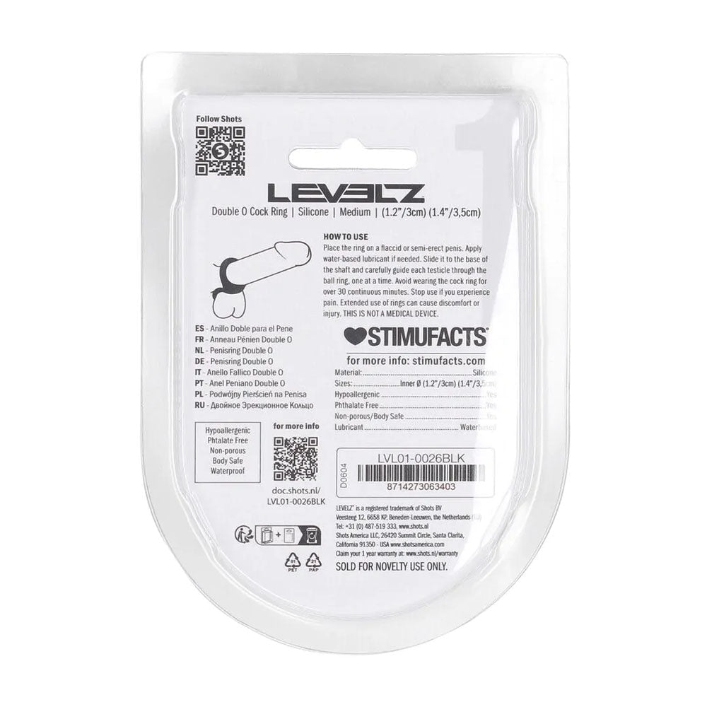 LEVELZ Double O Silicone Cock Ring Size M Black - COCK RINGS