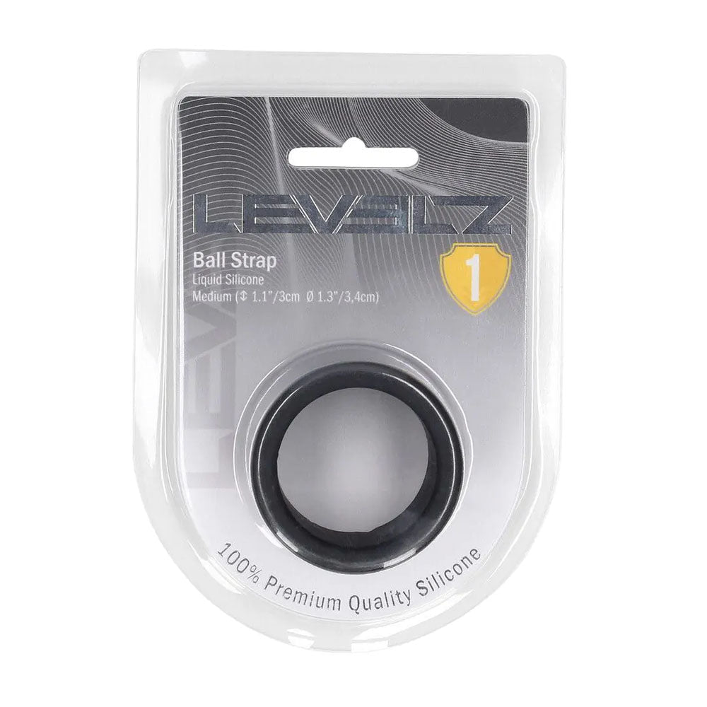 Levelz Liquid Silicone Ball Strap Medium Black For Men - COCK RINGS