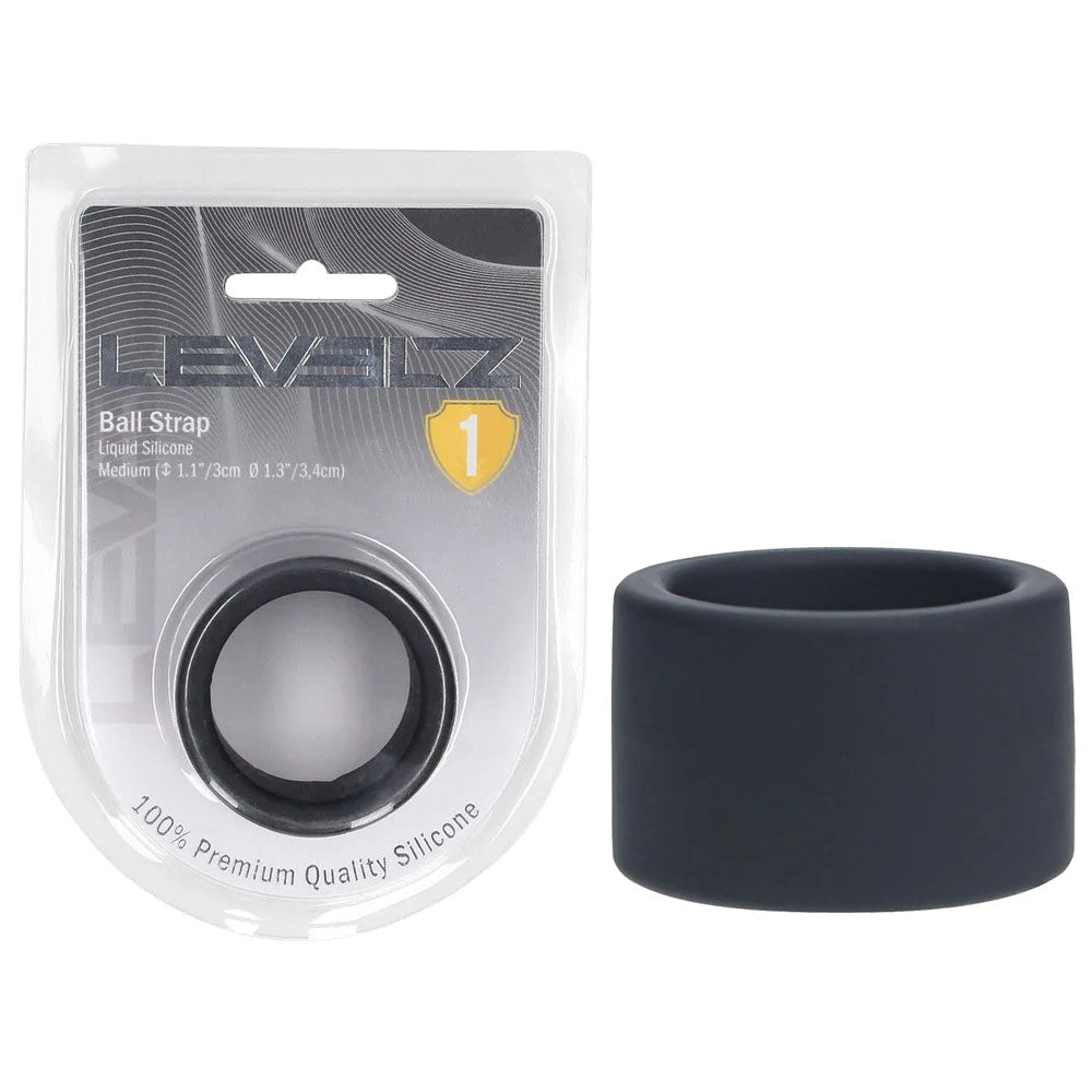 Levelz Liquid Silicone Ball Strap Medium Black For Men - COCK RINGS