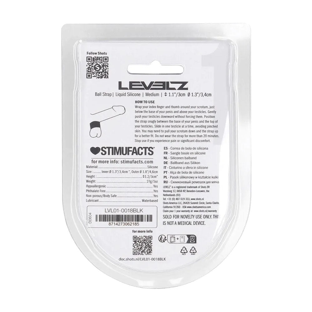 Levelz Liquid Silicone Ball Strap Medium Black For Men - COCK RINGS