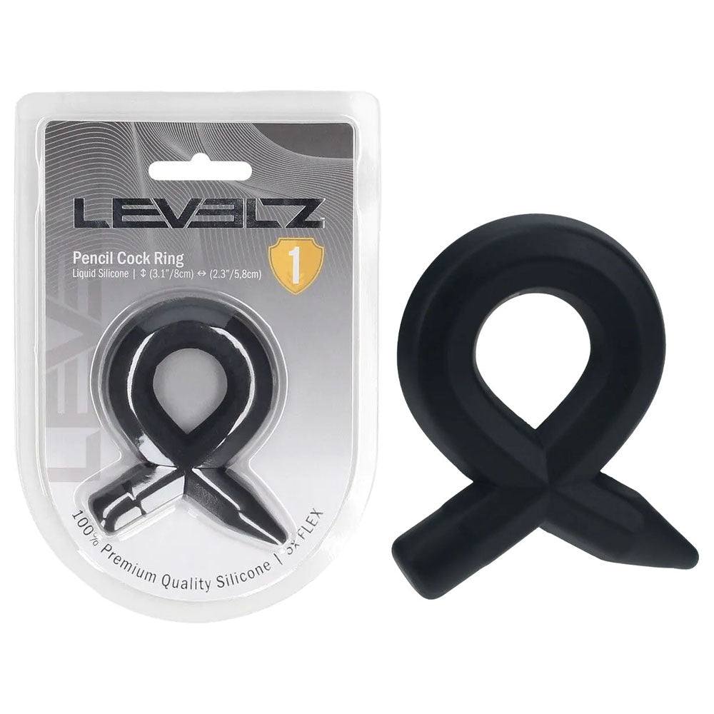 LEVELZ Pencil Liquid Silicone Cock Ring Black - COCK RINGS