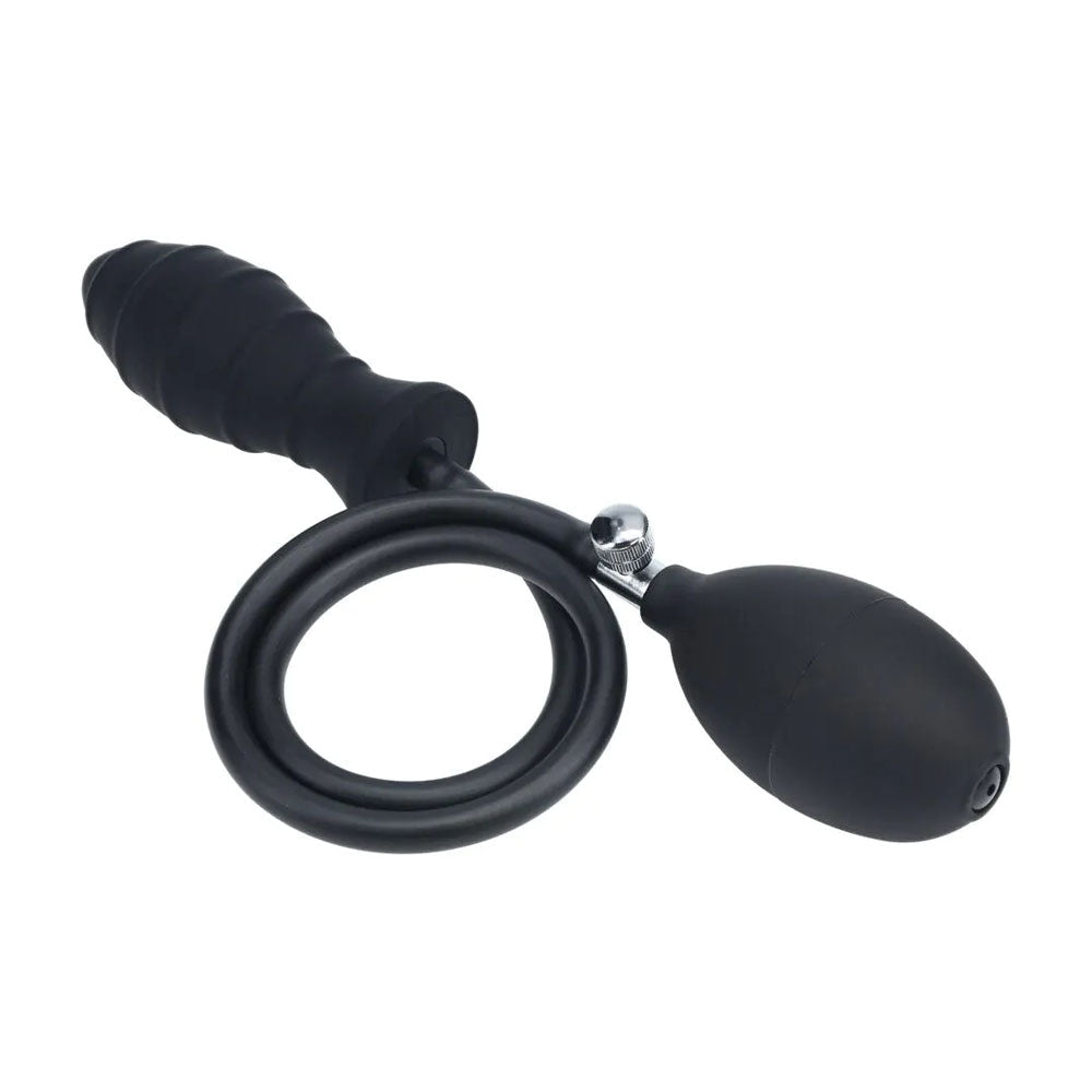 LEVELZ Ribbed Inflatable Anal Plug Black for Adjustable Size - ANAL TOYS