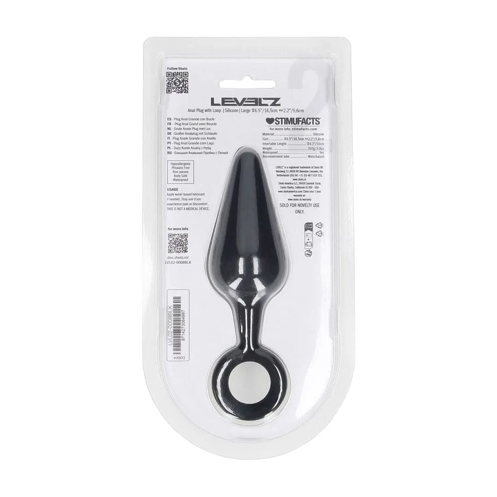 LEVELZ Silicone Anal Plug With Loop Large Black Butt Plug - ANAL TOYS