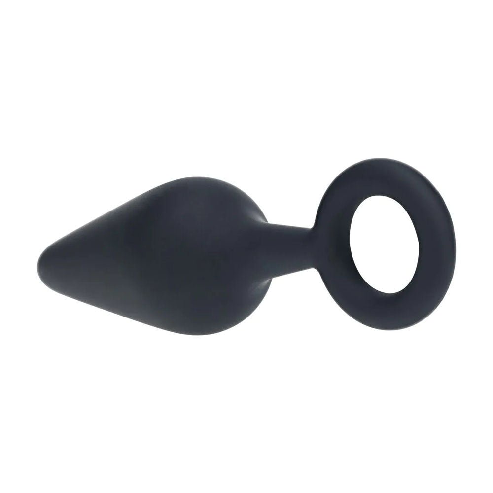 Levelz Silicone Anal Plug With Loop Medium Black Butt Plug - ANAL TOYS