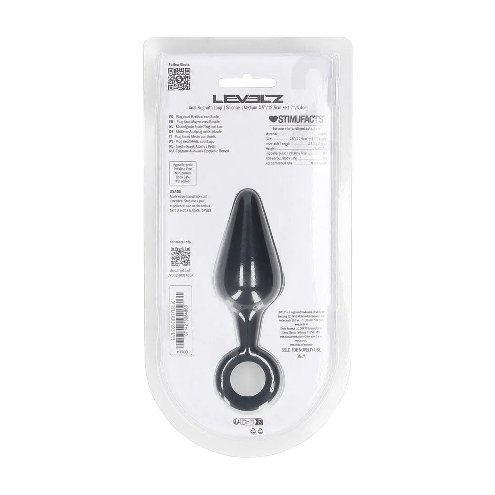 Levelz Silicone Anal Plug With Loop Medium Black Butt Plug - ANAL TOYS