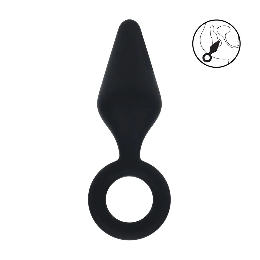 Levelz Silicone Anal Plug With Loop Medium Black Butt Plug - ANAL TOYS