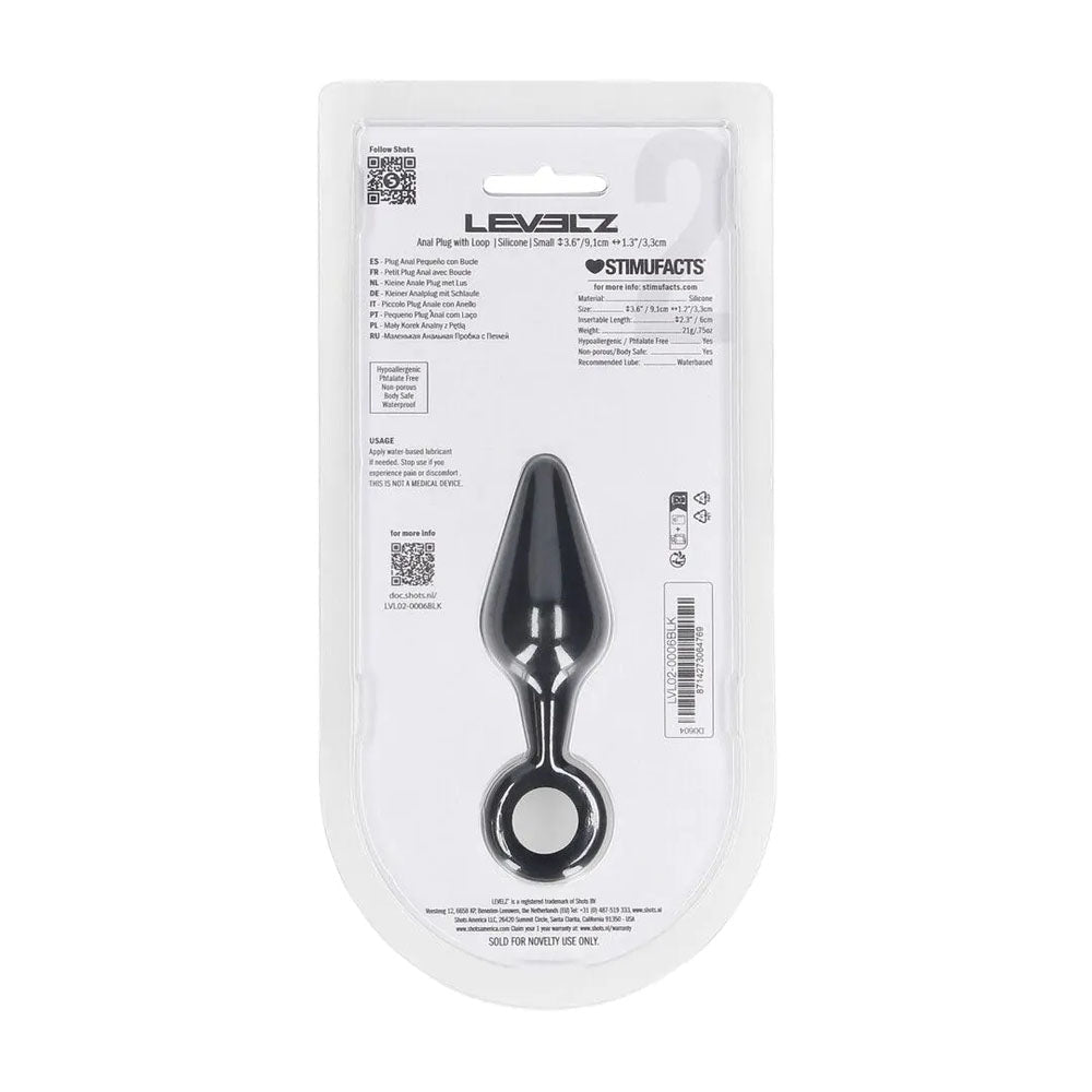 Levelz Silicone Anal Plug With Loop Small Black Butt Plug - ANAL TOYS