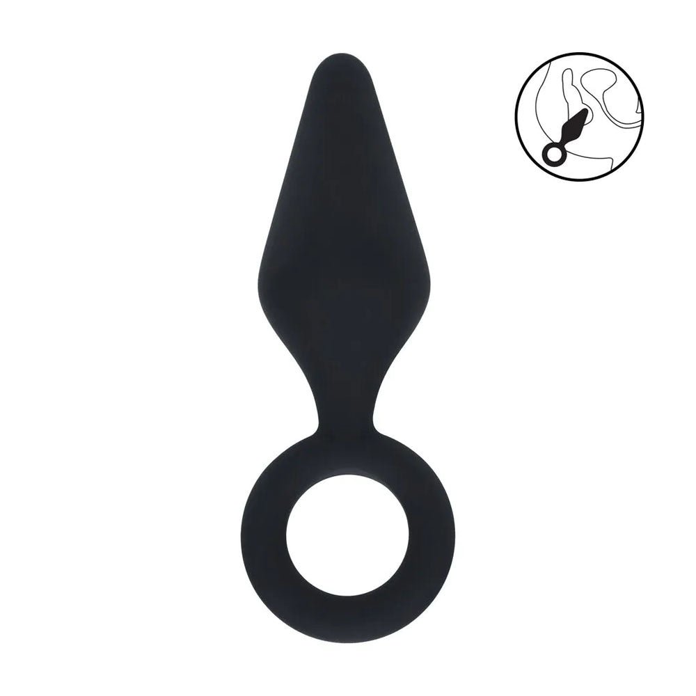 Levelz Silicone Anal Plug With Loop Small Black Butt Plug - ANAL TOYS