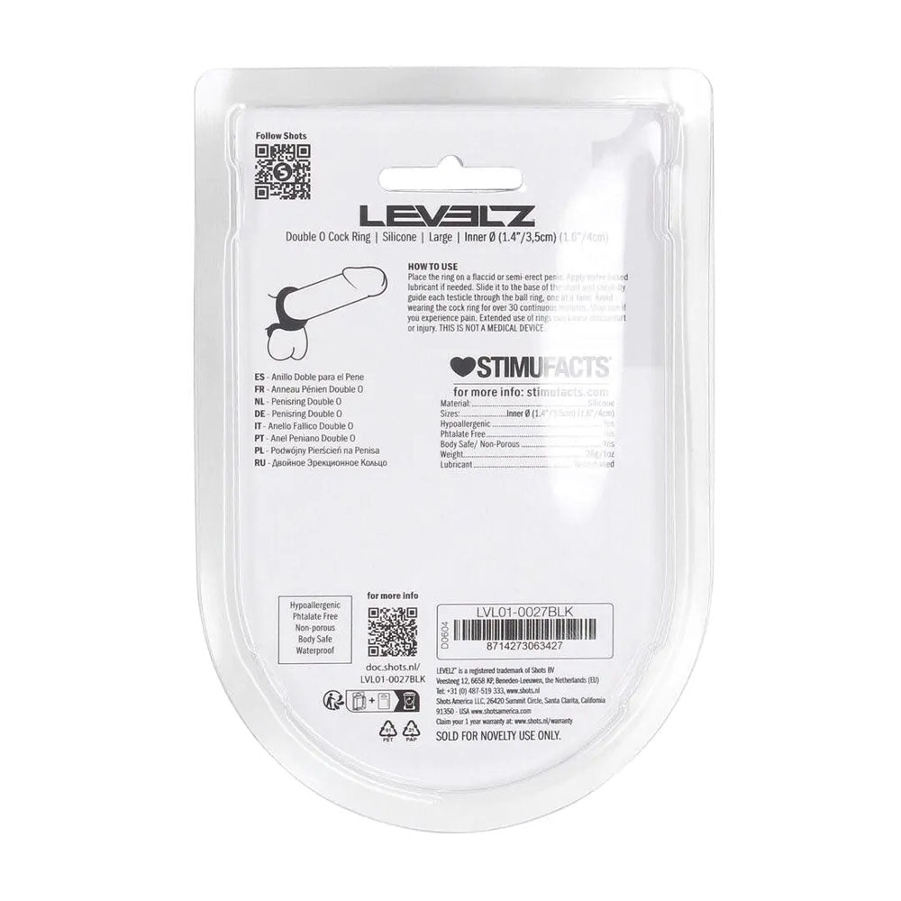 Levelz Silicone Cock Ring Double O Large Black For Men - COCK RINGS