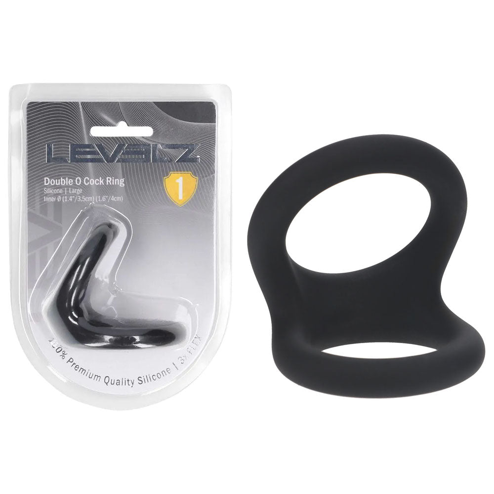 Levelz Silicone Cock Ring Double O Large Black For Men - COCK RINGS