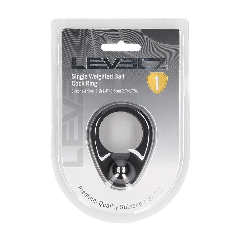 LEVELZ Single Weighted Ball Cock Ring Black - COCK RINGS