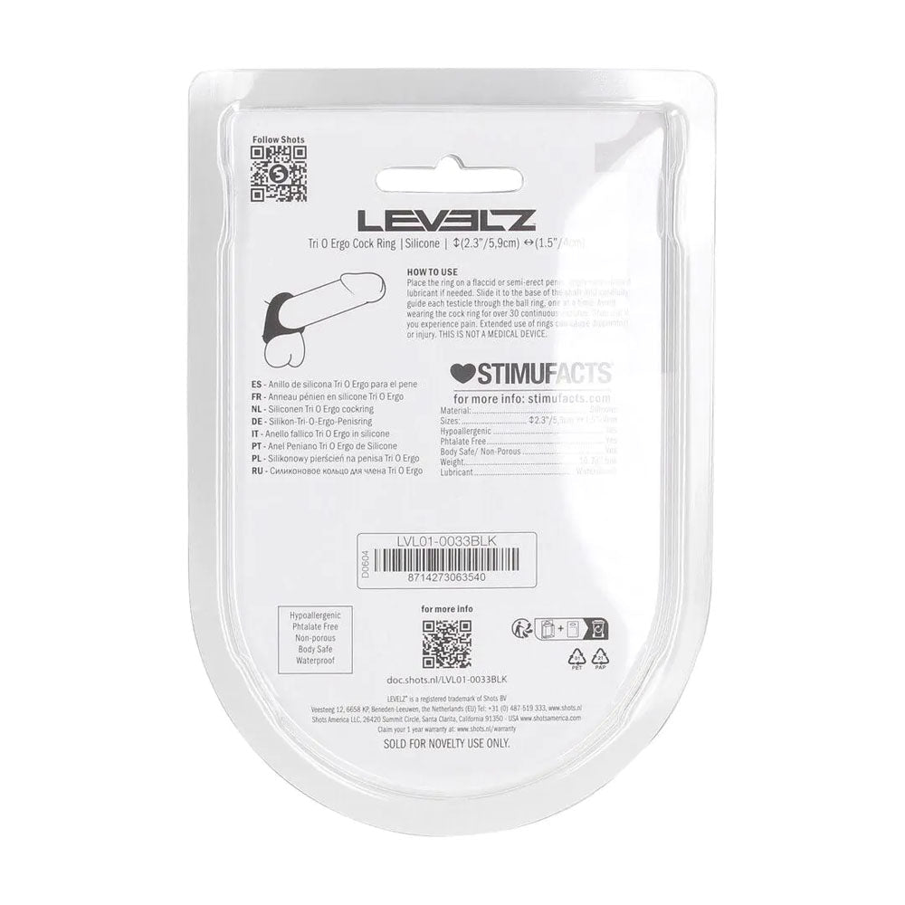 Levelz Tri O Ergo Silicone Cock Ring Black - COCK RINGS