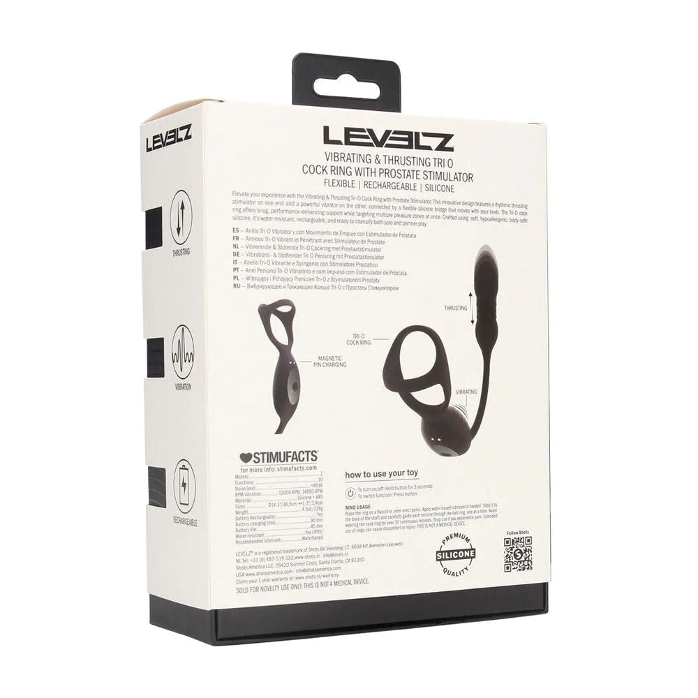 Levelz TriO Vibrating Thrusting Cock Ring With Prostate Stimulator Black - COCK RINGS