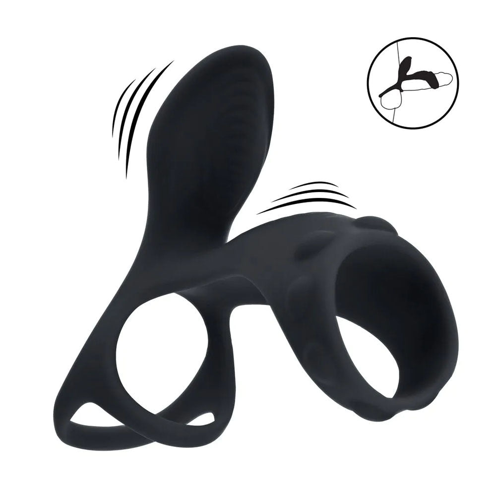 Levelz Vibrating Cock Ring With Shaft Loop Black - COCK RINGS