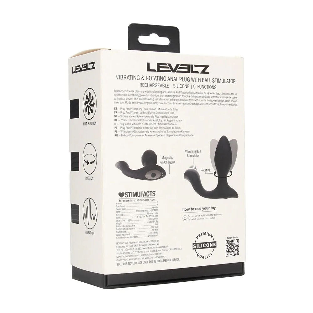 LEVELZ Vibrating Rotating Anal Plug Black 10.7cm - ANAL TOYS