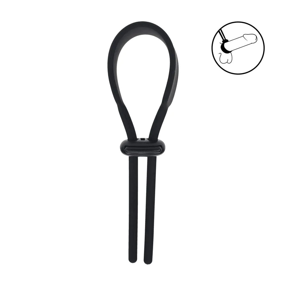 Levelz Wide Adjustable Silicone Lasso Cock Ring Black - COCK RINGS