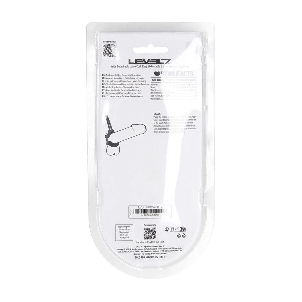 Levelz Wide Detachable Lasso Cock Ring Black Adjustable - COCK RINGS