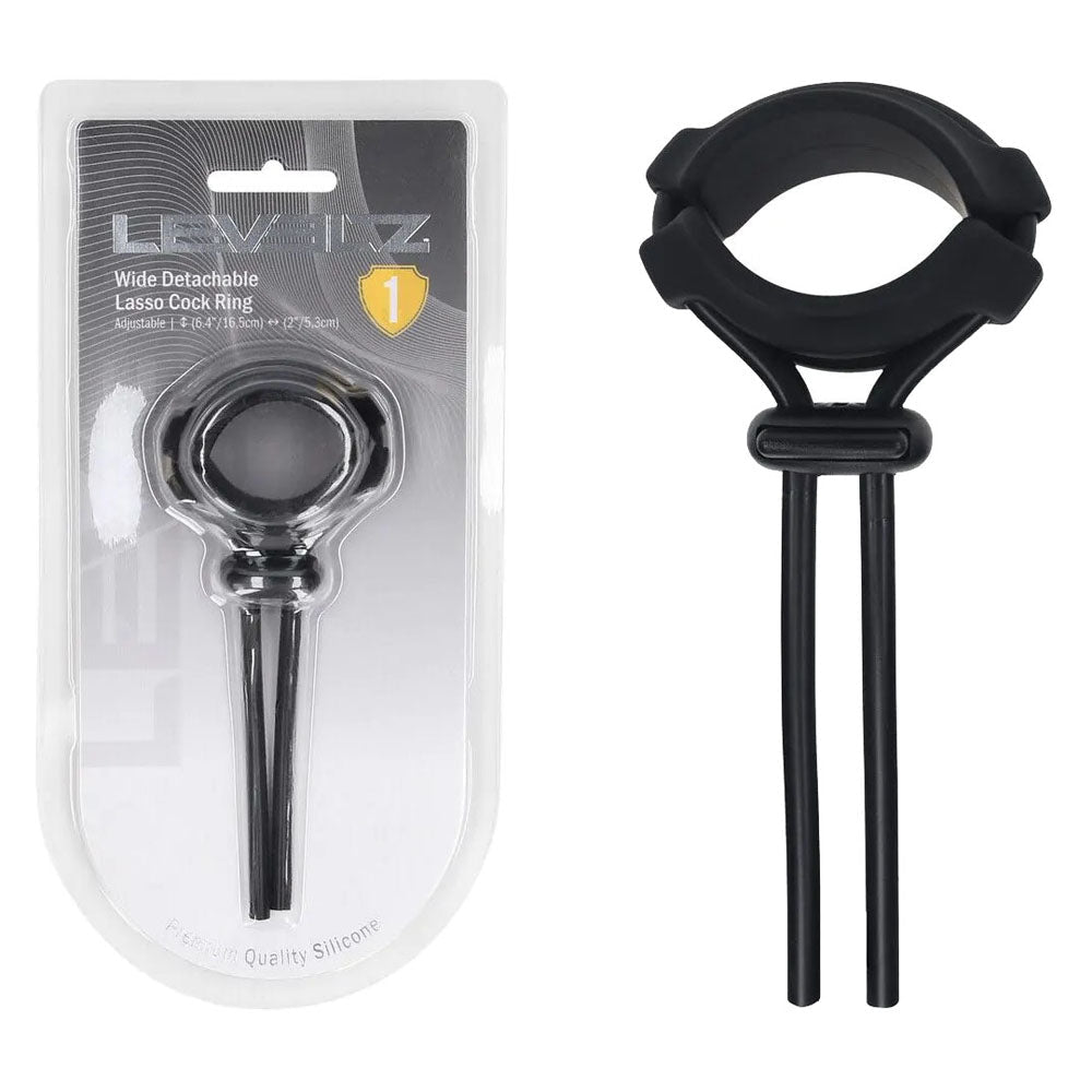 Levelz Wide Detachable Lasso Cock Ring Black Adjustable - COCK RINGS