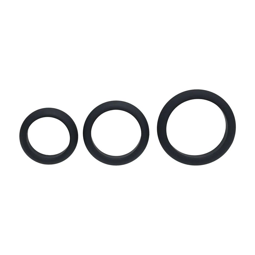 LEVELZ Wide O Silicone Cock Ring Set Of Three S,M,L Black - COCK RINGS