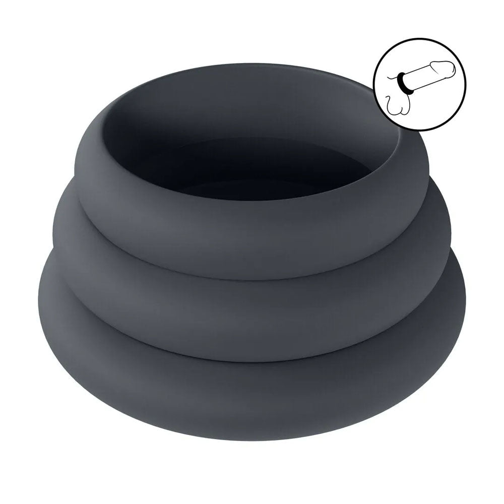 LEVELZ Wide O Silicone Cock Ring Set Of Three S,M,L Black - COCK RINGS