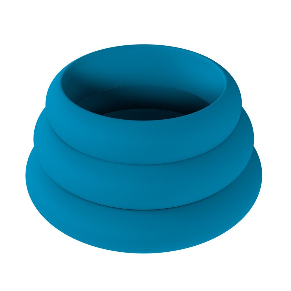 Levelz Wide O Silicone Cock Ring Set Of Three Teal Sizes L XL 2X - COCK RINGS