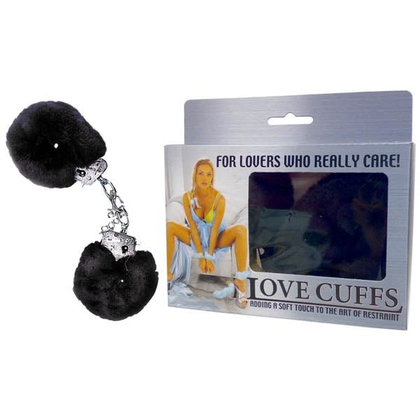 Love Cuffs - Black Fluffy Hand Cuffs - BONDAGE - TOYS