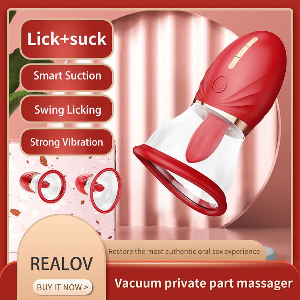 LuvPump Adoramor Red USB Rechargeable Licking And Sucking Vibrator - PUMPS