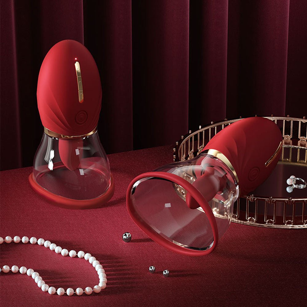 LuvPump Adoramor Red USB Rechargeable Licking And Sucking Vibrator - PUMPS