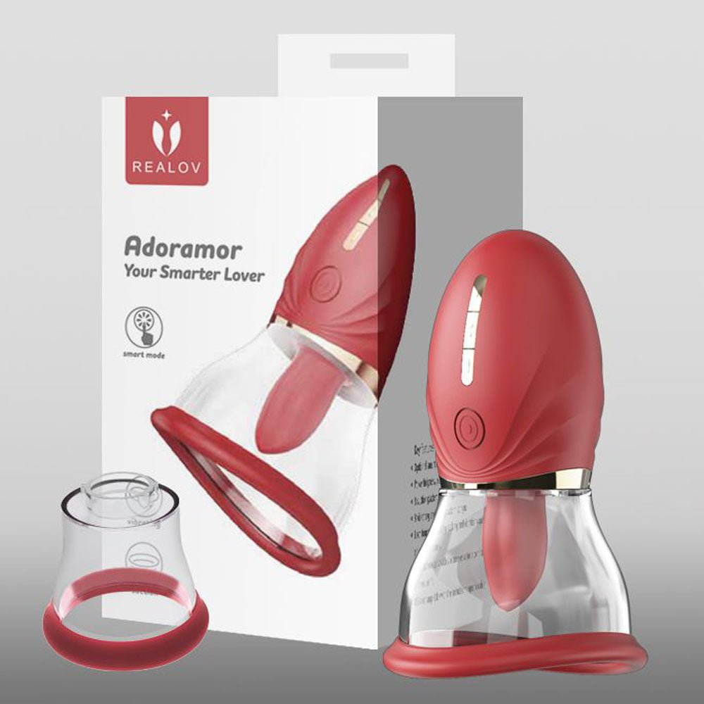 LuvPump Adoramor Red USB Rechargeable Licking And Sucking Vibrator - PUMPS