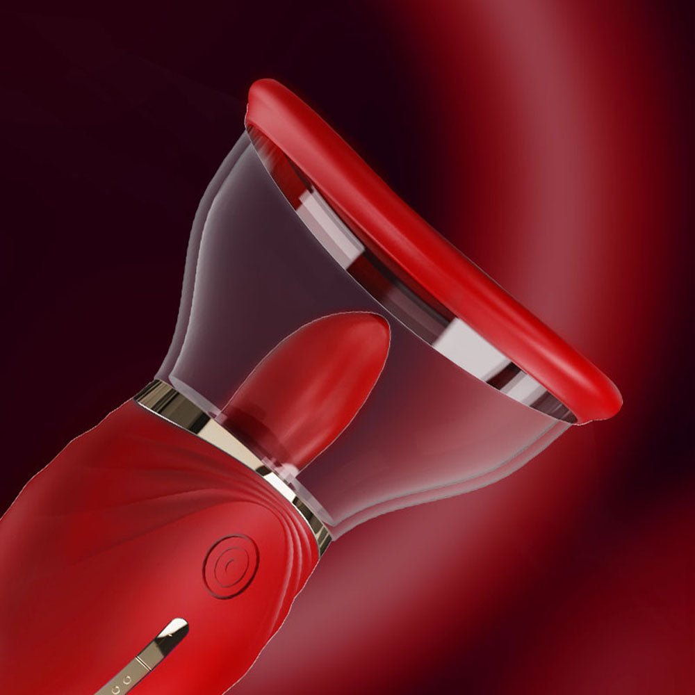 LuvPump Adoramor Red USB Rechargeable Licking And Sucking Vibrator - PUMPS