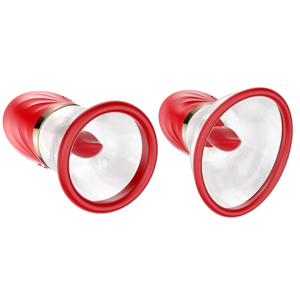 LuvPump Adoramor Red USB Rechargeable Licking And Sucking Vibrator - PUMPS