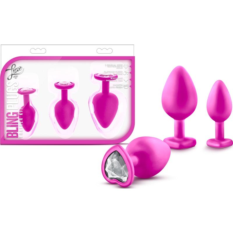 Luxe Bling Plugs Training Kit Pink With White Gems - Naughty by Nature Adult Store