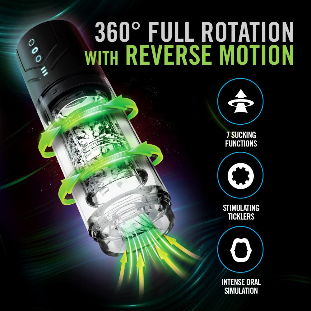 M For Men - Whirlwind Pro - Clear USB Rechargeable Rotating & Sucking Auto Stroker - MASTURBATORS