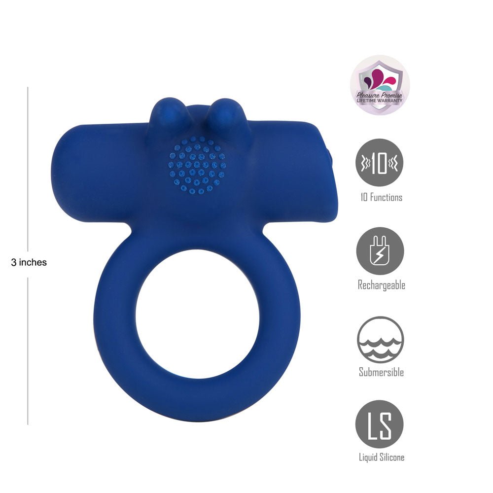 Maia Huxley USB Rechargeable Vibrating Cock Ring – Strong Blue Motor - COCK RINGS