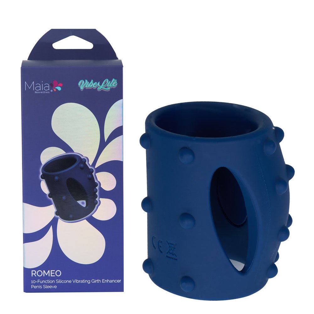 Maia Romeo Blue USB Rechargeable Vibrating Girth Enhancer Sleeve - COCK RINGS