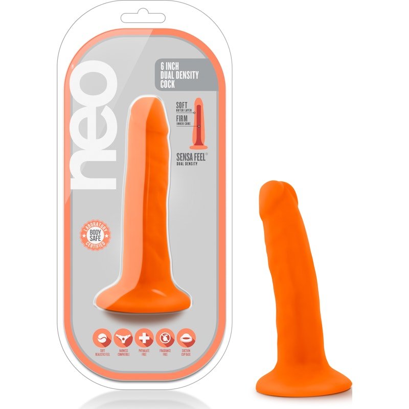 Neo Dual Density Cock 6in Neon Orange - Adult Toys