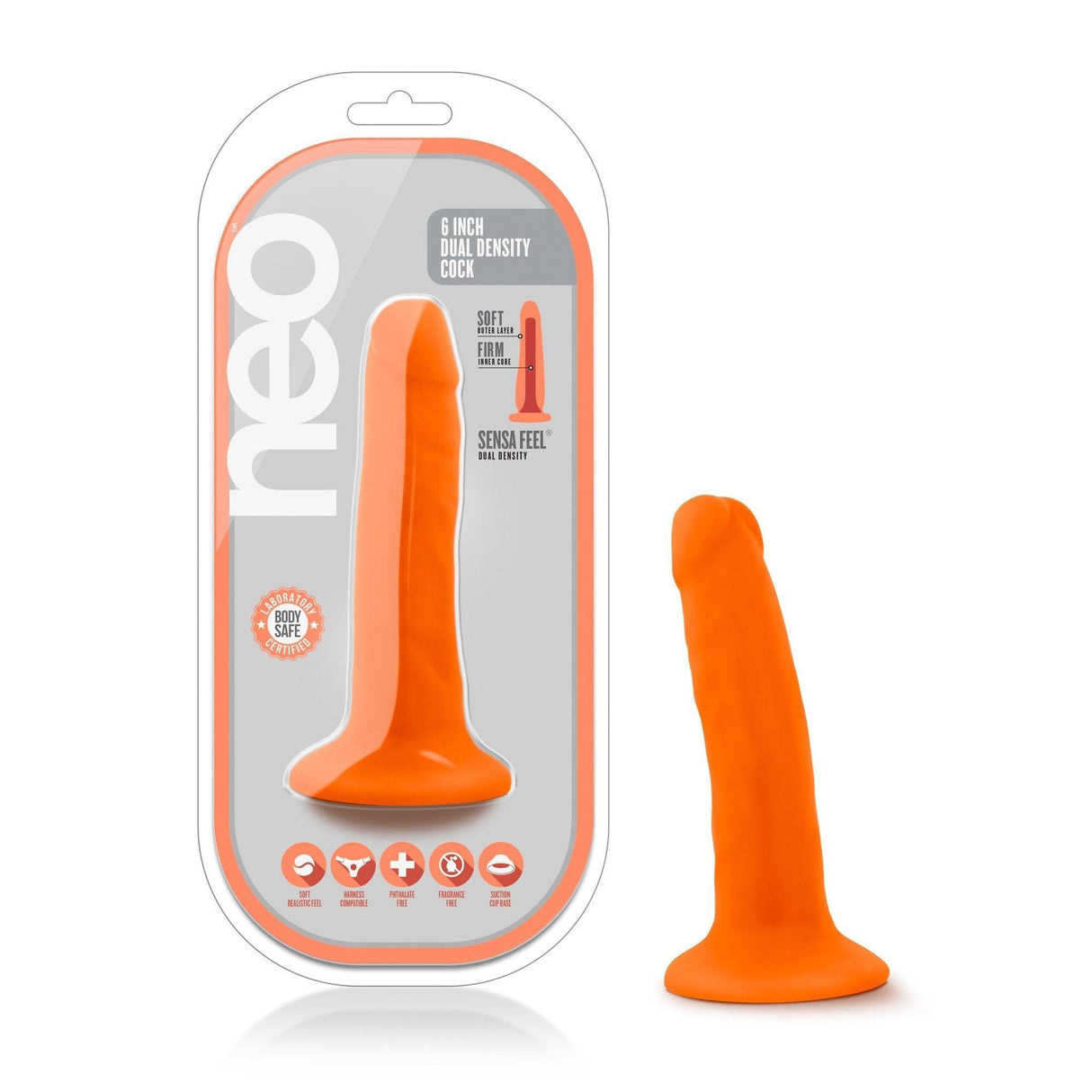 Neo Dual Density Cock 6in Neon Orange - Adult Toys