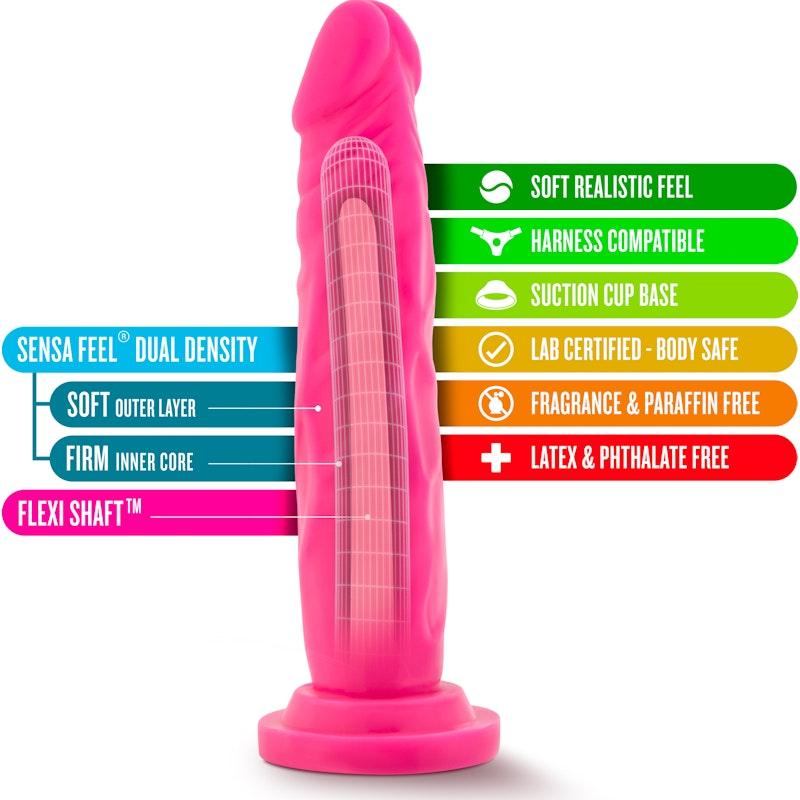 Neo Dual Density Cock 7.5in Neon Pink - Naughty by Nature Adult Store