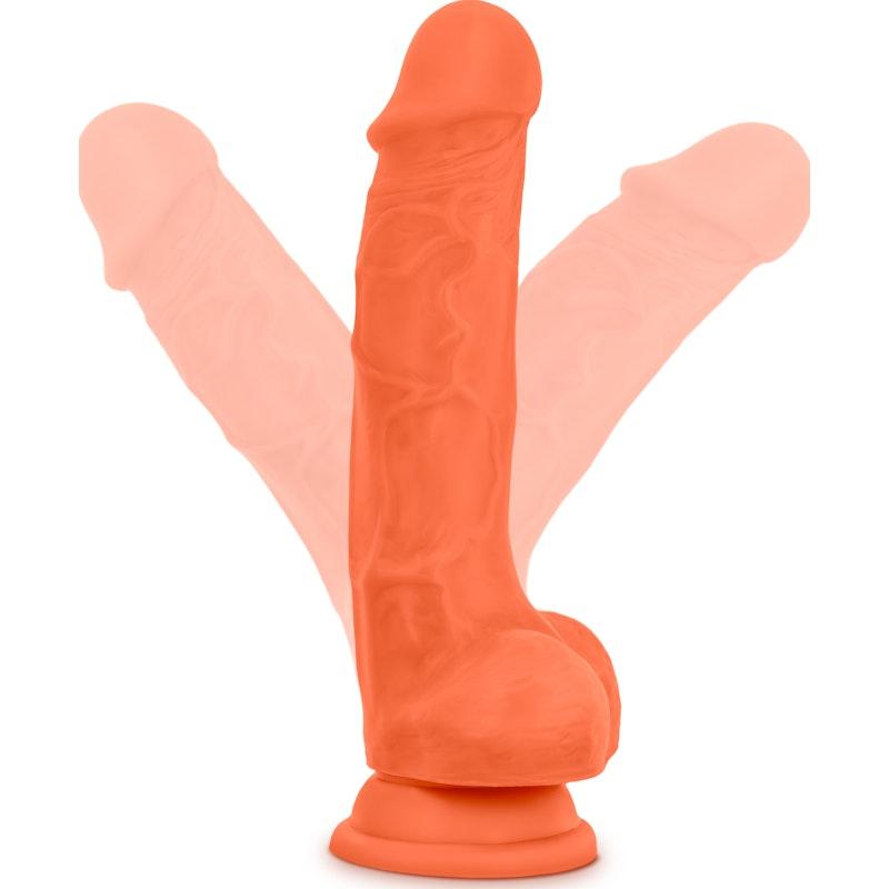 Neo Elite 7.5in Silicone Dual Density Cock with Balls Neon Orange - Naughty by Nature Adult Store