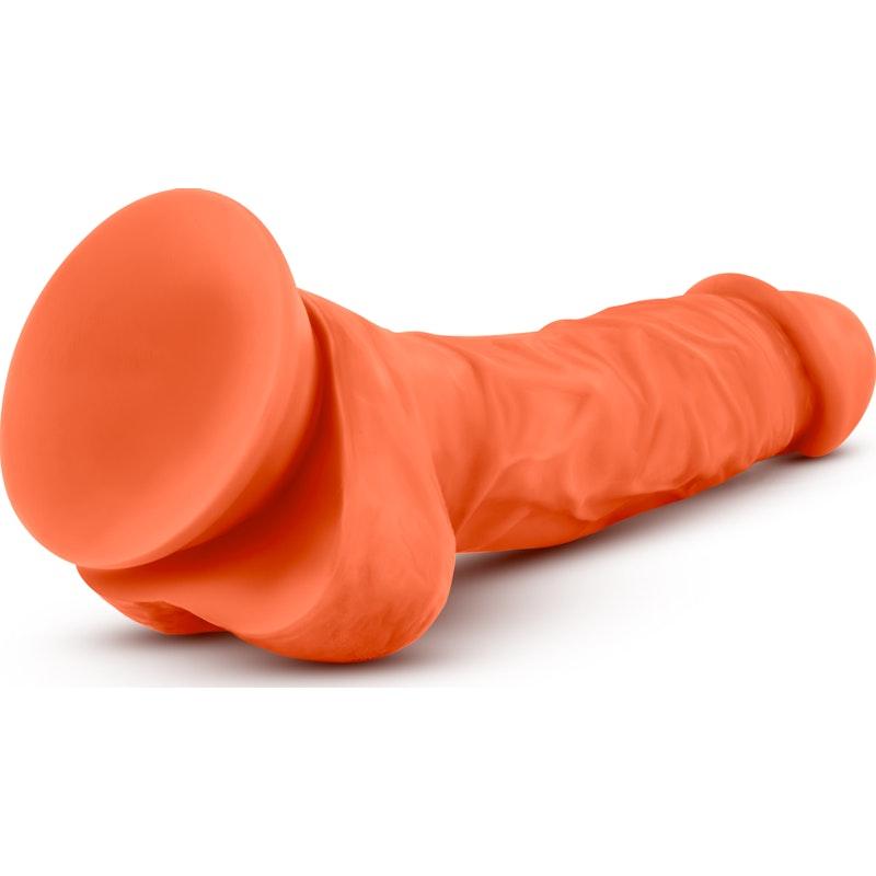 Neo Elite 7.5in Silicone Dual Density Cock with Balls Neon Orange - Naughty by Nature Adult Store