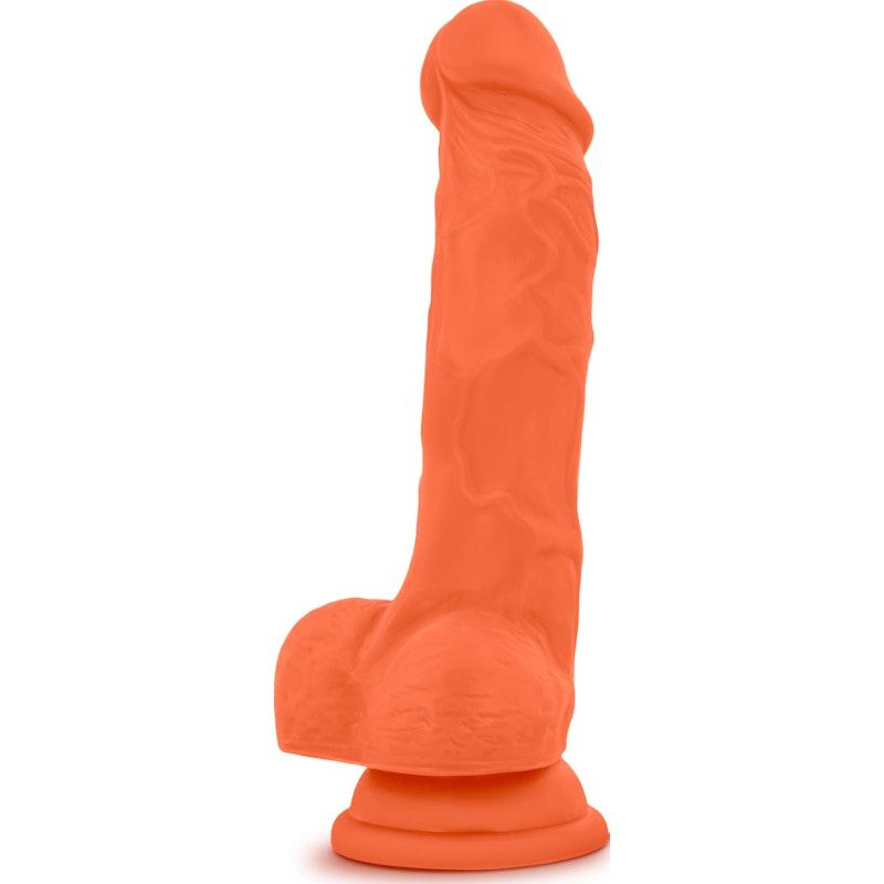 Neo Elite 7.5in Silicone Dual Density Cock with Balls Neon Orange - Naughty by Nature Adult Store