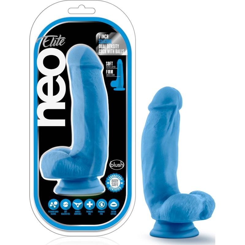 Neo Elite 7in Silicone Dual Density Cock with Balls Neon Blue - Naughty by Nature Adult Store