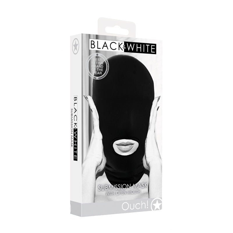 OUCH! Black & White Submission Mask - Black Hood Mask - BONDAGE - TOYS