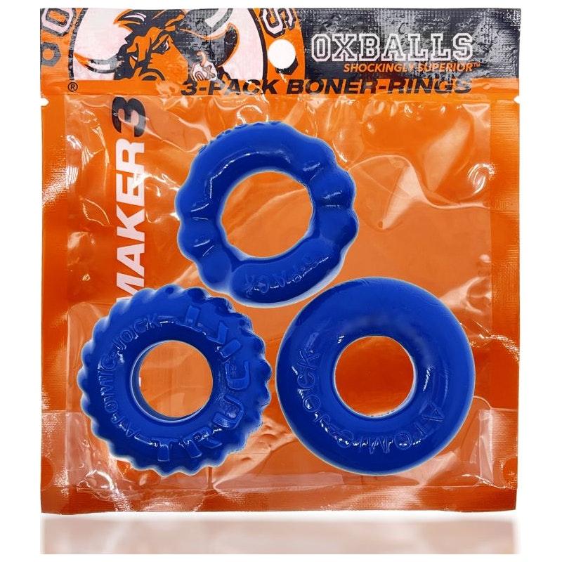 OxBalls Bonemaker 3 - Piece Cockring Set | Flexible Flextpr - Pool Blue - Adult Toys