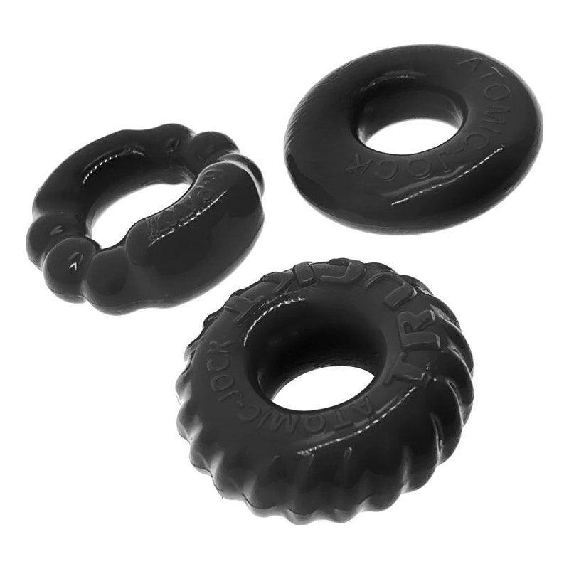 OxBalls Bonemaker 3 - Piece Cockring Set - Stretchy Flextpr Rings - Black - Adult Toys