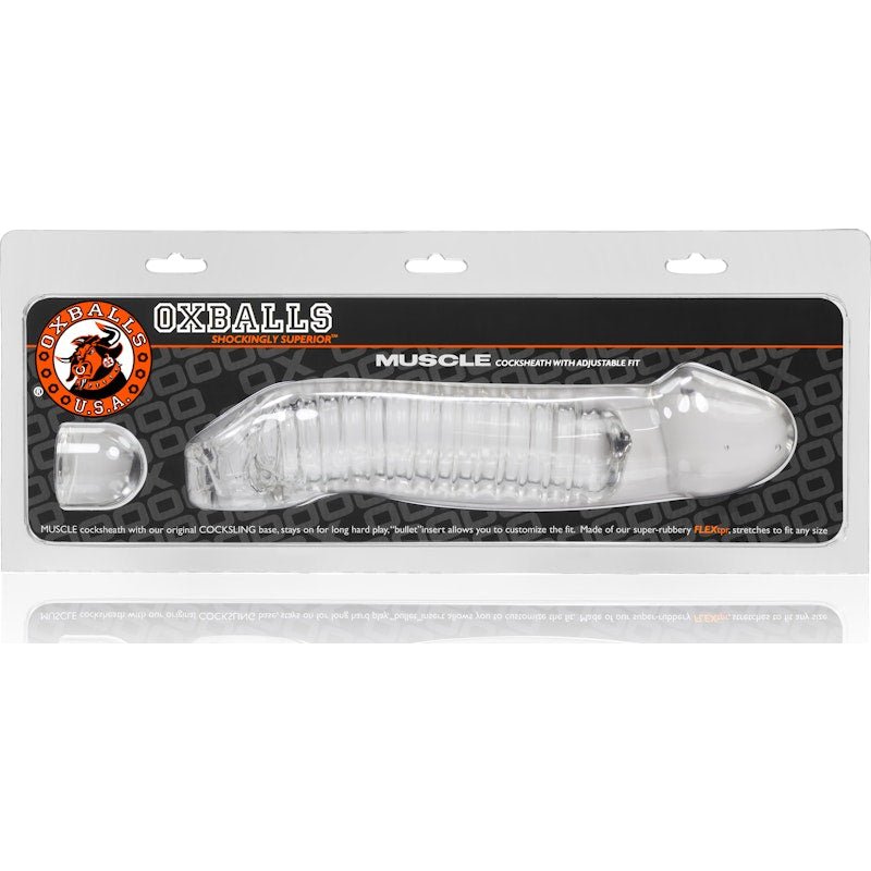 OxBalls Muscle Cocksheath – Clear TPR Penis Enhancer & Massager - Adult Toys