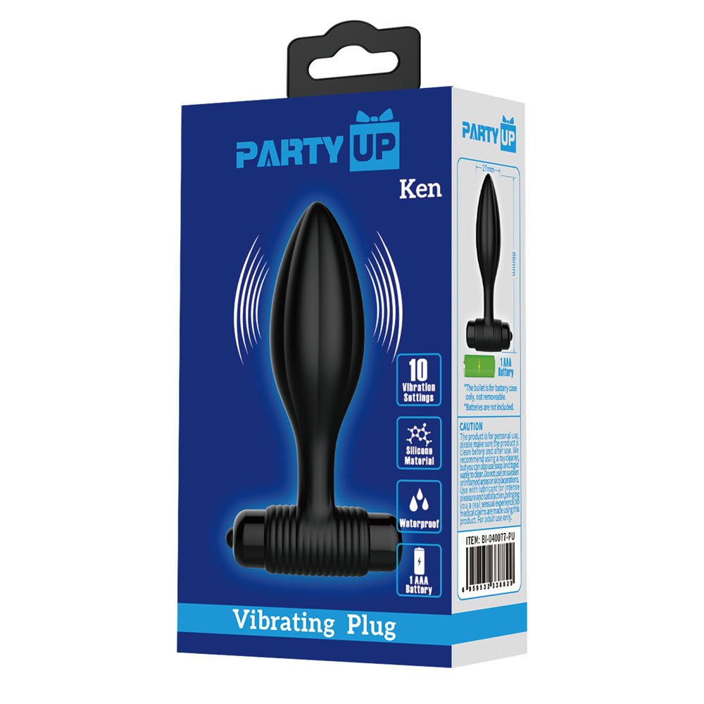 Party Up KEN Vibrating Butt Plug - Black 8.6 cm - ANAL TOYS